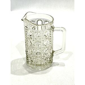 Vintage Federal Glass Co Clear Glass Pint Pitcher Windsor‎ Button Pattern - #292
